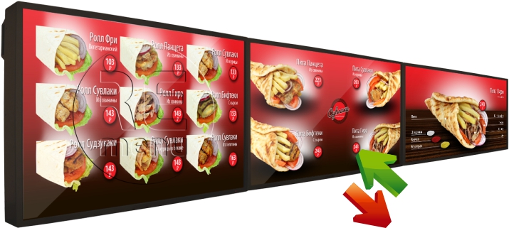 Menu-Board production design of restaurant menus on monitors or TVs