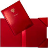 красная адресная папка на подпись срочно с объемными карманами и тиснением герба России на обложке