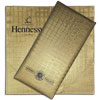 check account cover made of designer paper in gold with embossed black foil for the Golden Palace restaurant and banquet complex with an advertisement for Hennesy cognac on the inside page