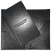 Check account cover made of black eco leather with blind embossed logo on the cover with pockets and stitched with threads Iponkin Brothers restaurant Barnaul
