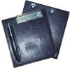 Check account cover made of black eco-leather with a handle and a metal clip