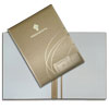 Адресная папка с ляссе из дизайнерской бумаги золотого цвета с тиснением логотипа на обложке Роснефть