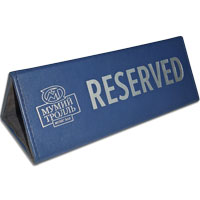 Резерв стола табличка из синей экокожи с тиснением серебряной фольгой Мумий тролль music bar