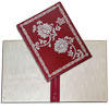 Red eco-leather folder with hidden ring mechanism and white foil embossing