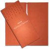 Soft folder made of eco leather in orange color with a rope attachment and embossed logo on the cover for the island of dreams lounge