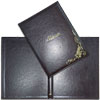 Cover with an internal file holder on bolts made of artificial leather and embossed menu logo