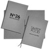 A5 format menu cover, elastic band mount, made of eco-leather with fabric texture and embossed logo on the cover of restaurant No. 26 and Simply food