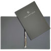 The cover is made of eco-leather stitched with fastening on a ring mechanism and embossed logo on the cover of IqPlastique