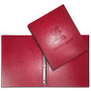Папка прайс лист с ценами на продукцию, кольцевым механизмом и слепым тиснением логотипа на обложке красного цвета