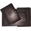 the cover for the anti-corruption service is made of dark brown genuine leather with magnets