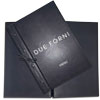 genuine leather cover with ties for the due forni osteria restaurant menu in dark blue