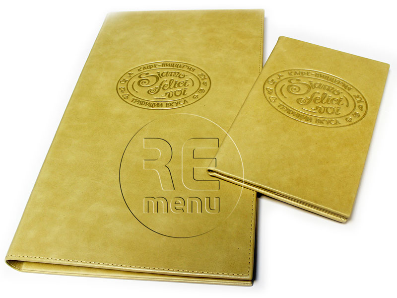 кожаные папки с тиснением логотипа для ресторана Фабрика пиццы и Традиции вкуса