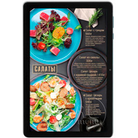 Цифровое меню на электронном планшете для ресторана бургеров и гриль слайд салаты