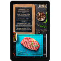 Цифровое меню на электронном планшете для ресторана бургеров и гриль слайд гриль