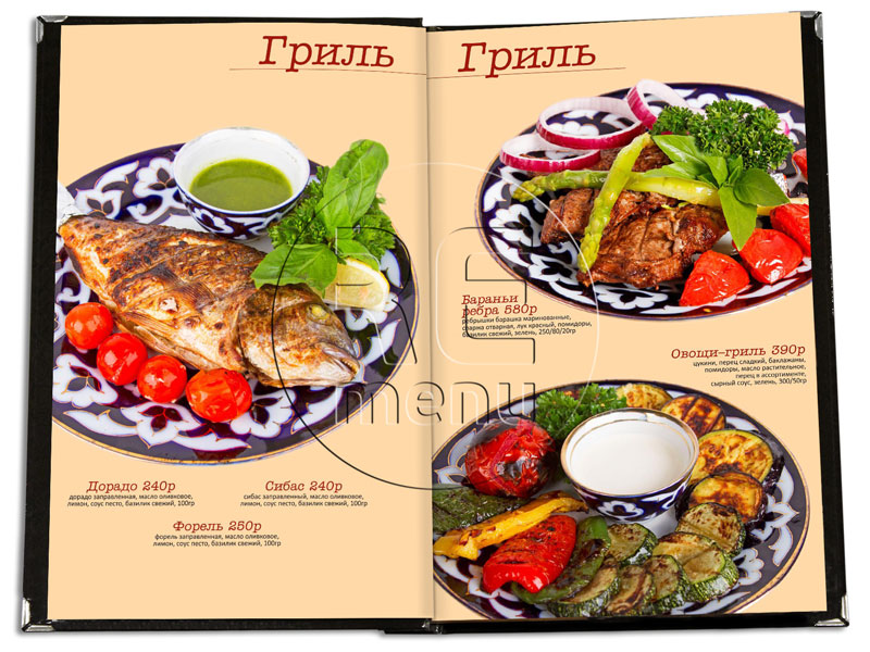 меню в картонной папке с металлическими уголками на болтах ресторана Чайхана Алайский базар
