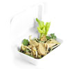 有机泰国，未经抛光的黑米与白菜和蔬菜在绿色咖喱酱照片