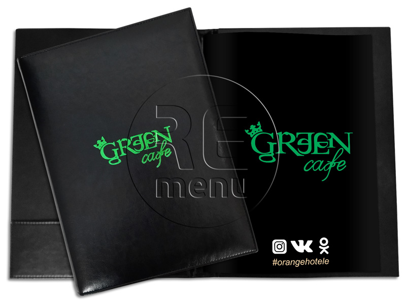 черная папка экокожа тиснение логотипа зеленой фольгой