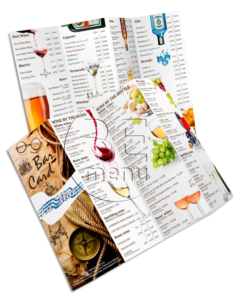 Карта вин и крепких алкогольных напитков в стиле морского ресторана La Mar