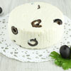 Soft cheese Caciotta with olives photos for restaurant menus and dining