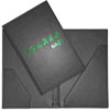 Black check account cover made of artificial leather with embossed logo with green foil Polyana cafe with two pockets