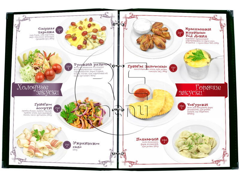 дизайн меню ресторана европейской кухни кафе Поляна