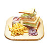 Club sandwich photo with salmon, chicken, roast beef or boiled pork
