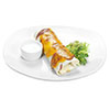 A photo of a burrito with beef or chicken on the plate
