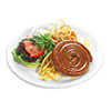 Колбаски Из говядины и свинины «Гриль люкс» фото - подается с капустой тушеной, картофелем фри, соус горчичный, лук фри