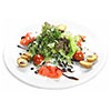 Salad with smoked salmon and cherry potatoes photo - with cheese sauce