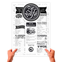 Листовое меню блюд на формате А3 для кафе Ze Cafe
